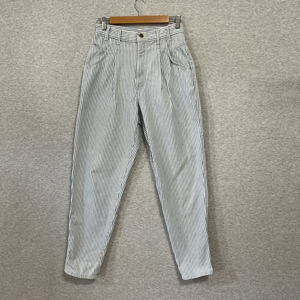 Vintage Chic Jeans Womens 28 Blue Railroad Striped High Rise Mom Tapered USA 80s